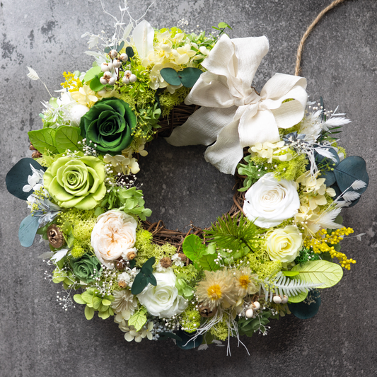 Fresh green rose wreath